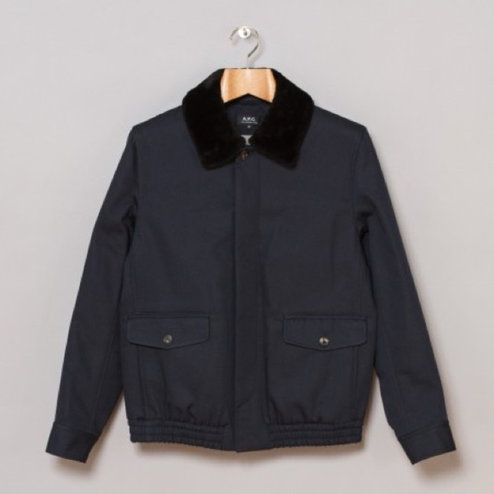 NEW A.P.C. Blouson Navy Bomber Jacket with Removable Collar, size S
